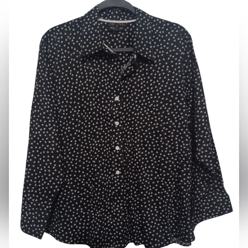 Foxcroft Shapes Fit Womens Top Blouse size 16W Black Wrinkle Free Cotton